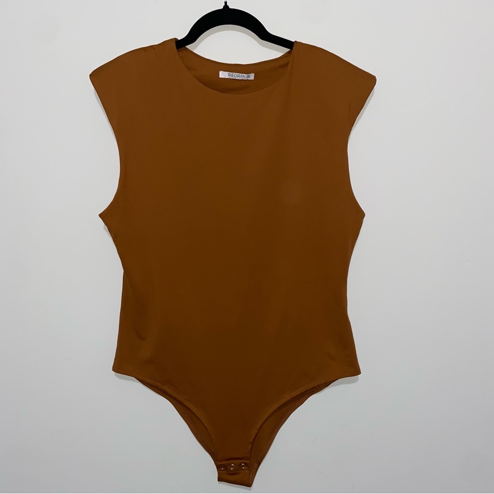 ReoRia Padded Shoulder Bodysuit Sleeveless Brown Rust Athletic Style Size XL - Picture 2 of 5
